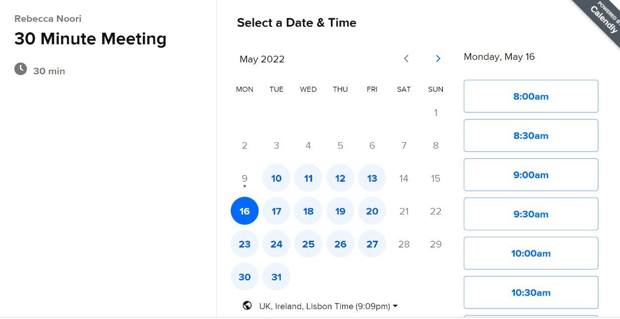 Calendly appointment booking page. 