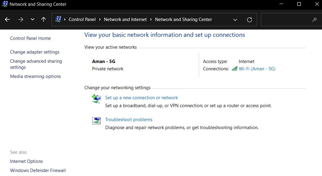 Windows 11 network and sharing center