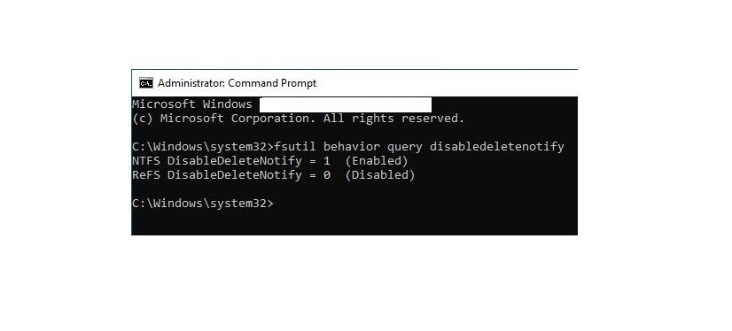 Checking the Status of TRIM Command in Windows Command Prompt