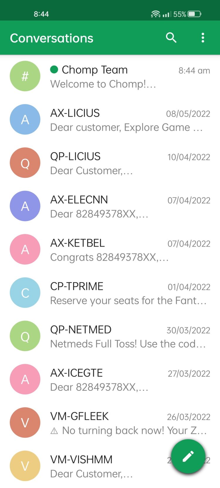Chomp SMS App Home