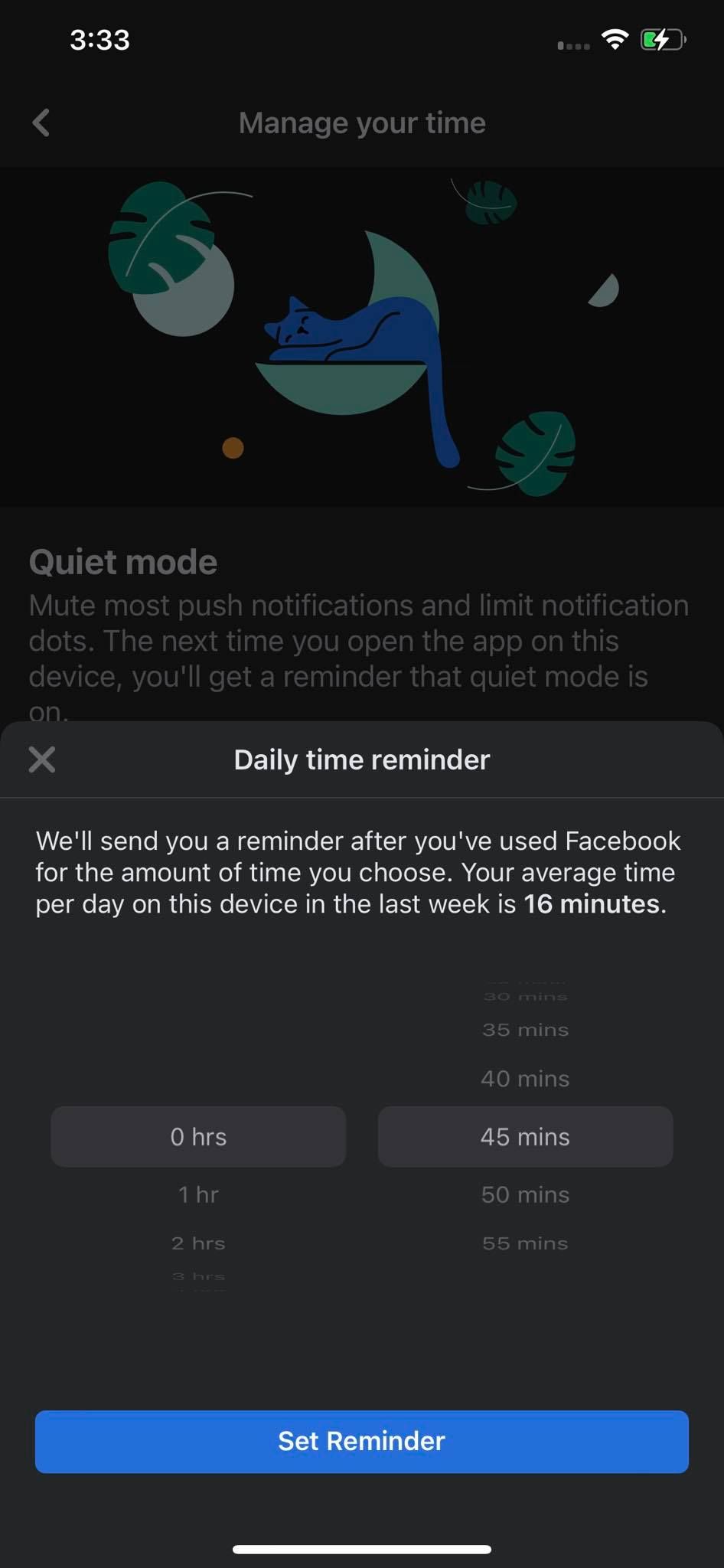 Choosing the Timeframe for Daily Time Reminder in Facebook App