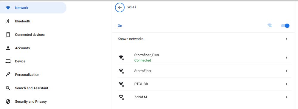 Clicking on Wi-Fi in the Network Menu in Chromebook Settings