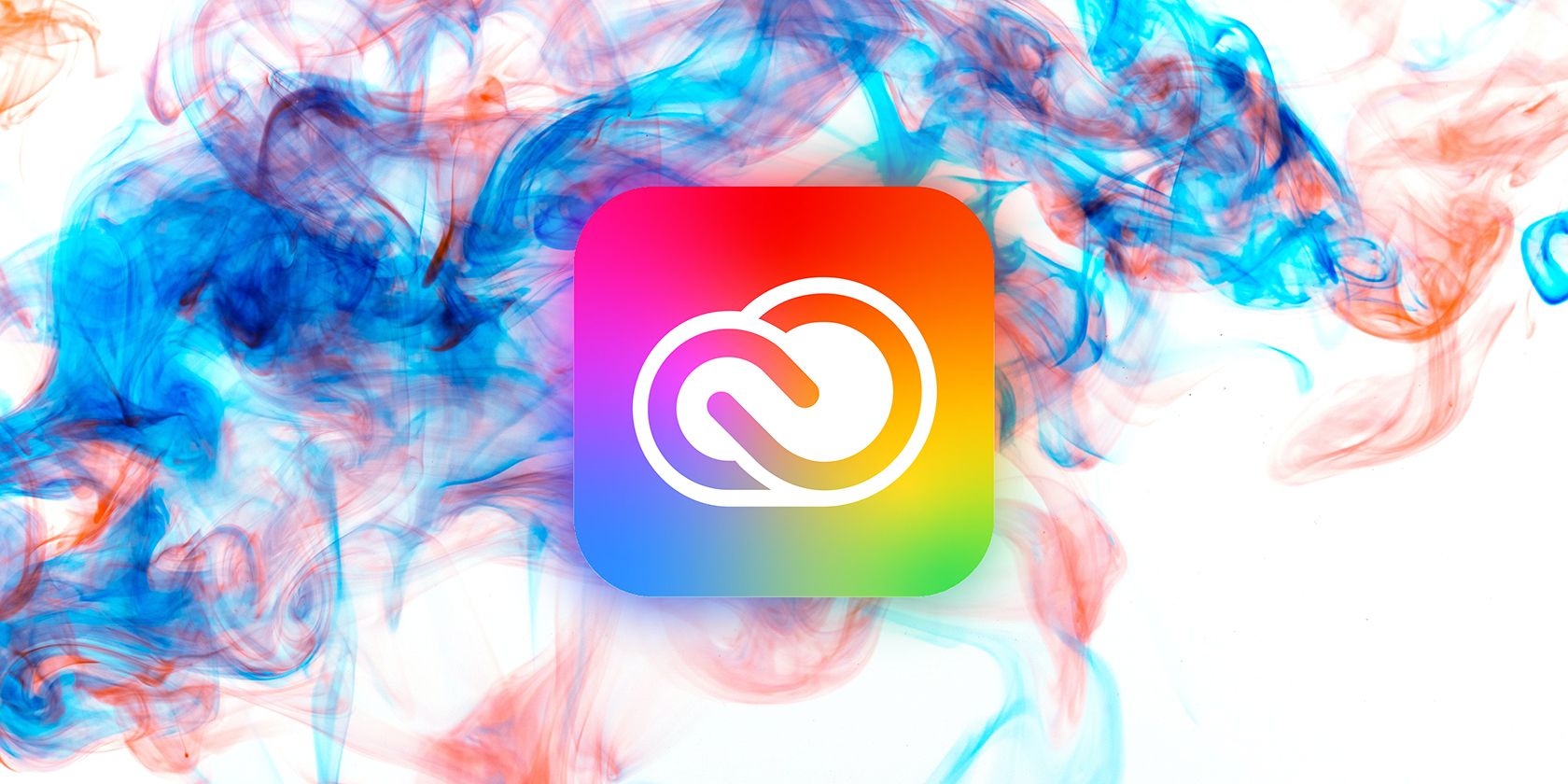 Adobe Creative Cloud logo with a background of pink and blue clouds.