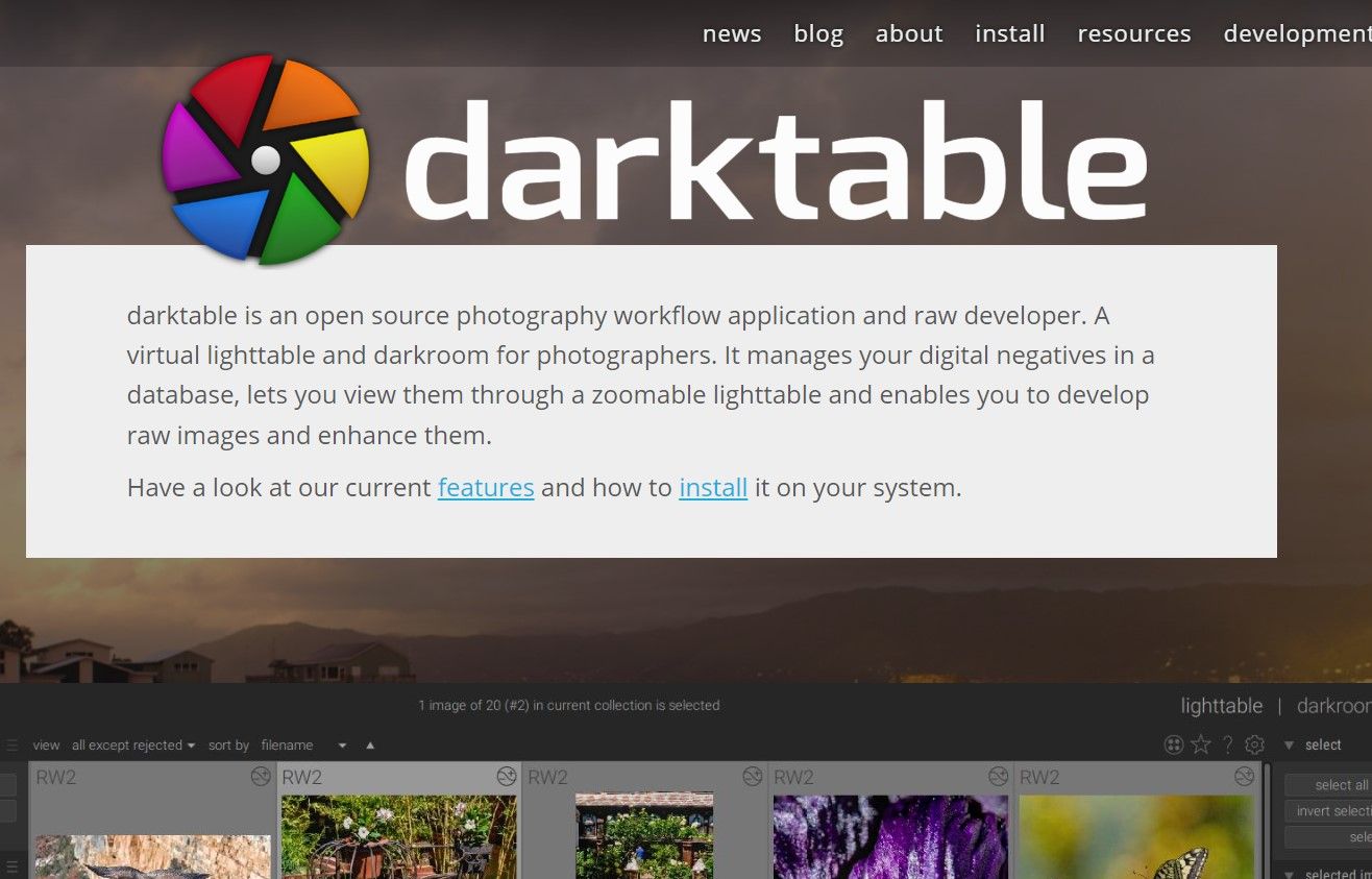 Darktable an open source software editor