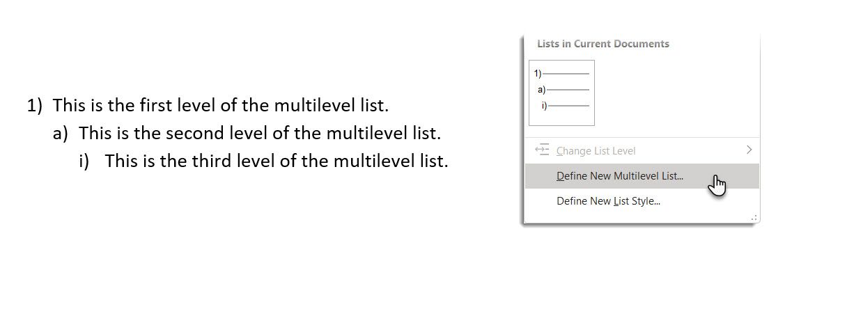 Define New Multilevel List