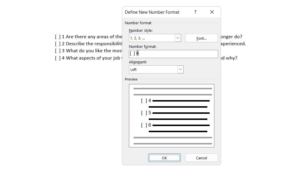 Define New Number Format in Word