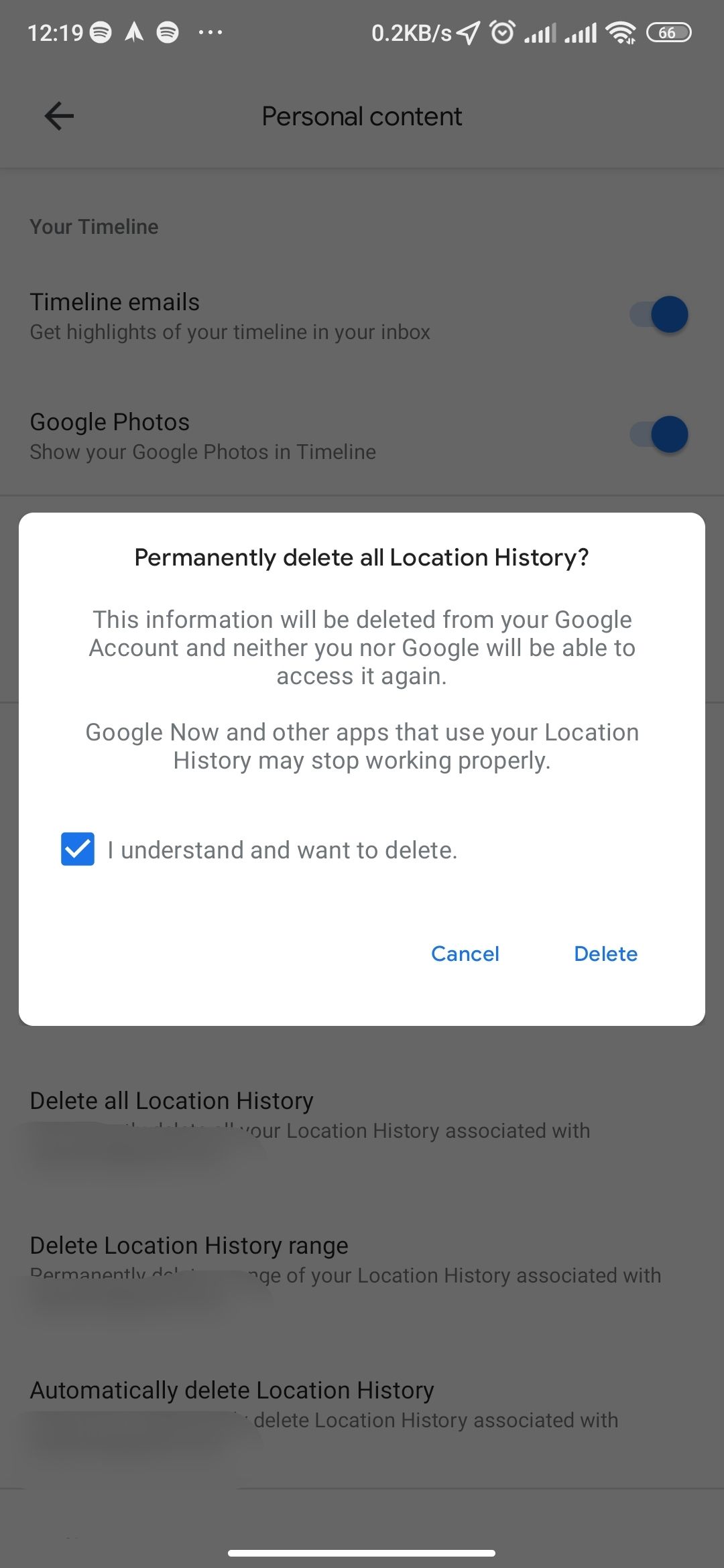 Deleting your Google Maps location history