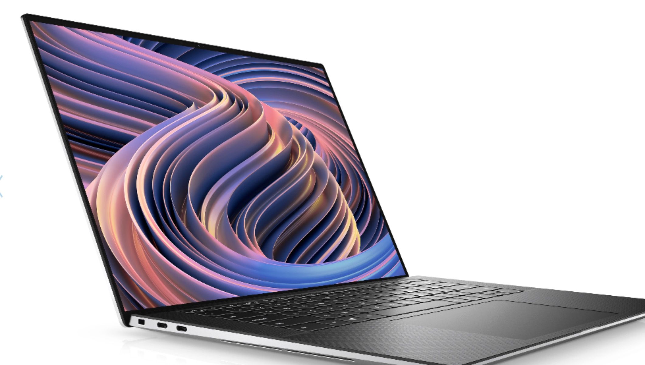 Side shot of Dell XPS 15 with colorful screensaver