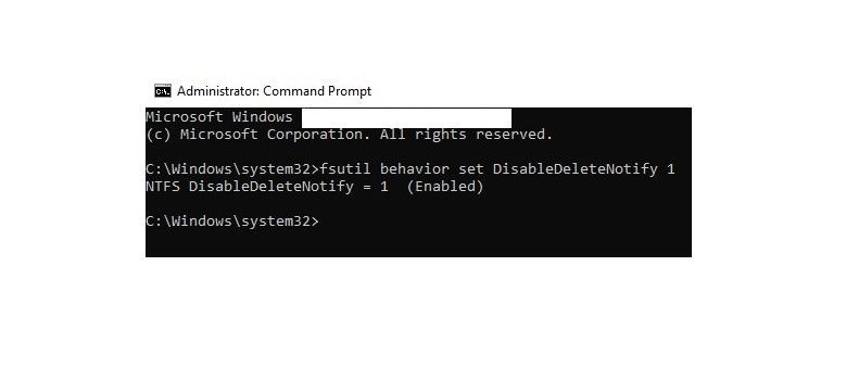 Disabling the SSD TRIM Command By Enabling Disabledeletenotify in Windows Command Prompt