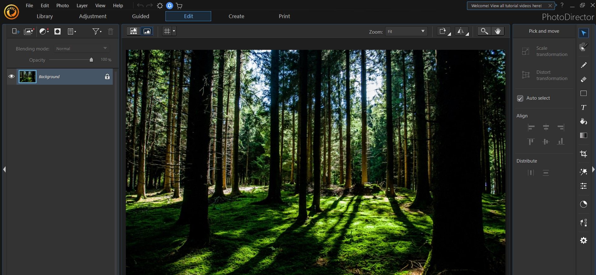 Editing an image in Photodirector