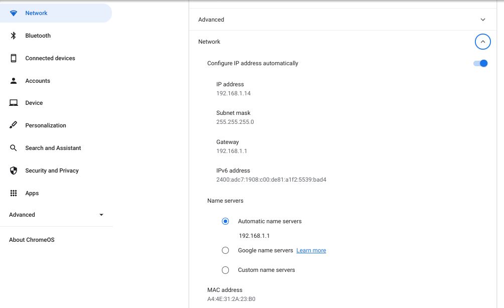 Expanding the Network Option in Chromebook Wi-Fi Settings