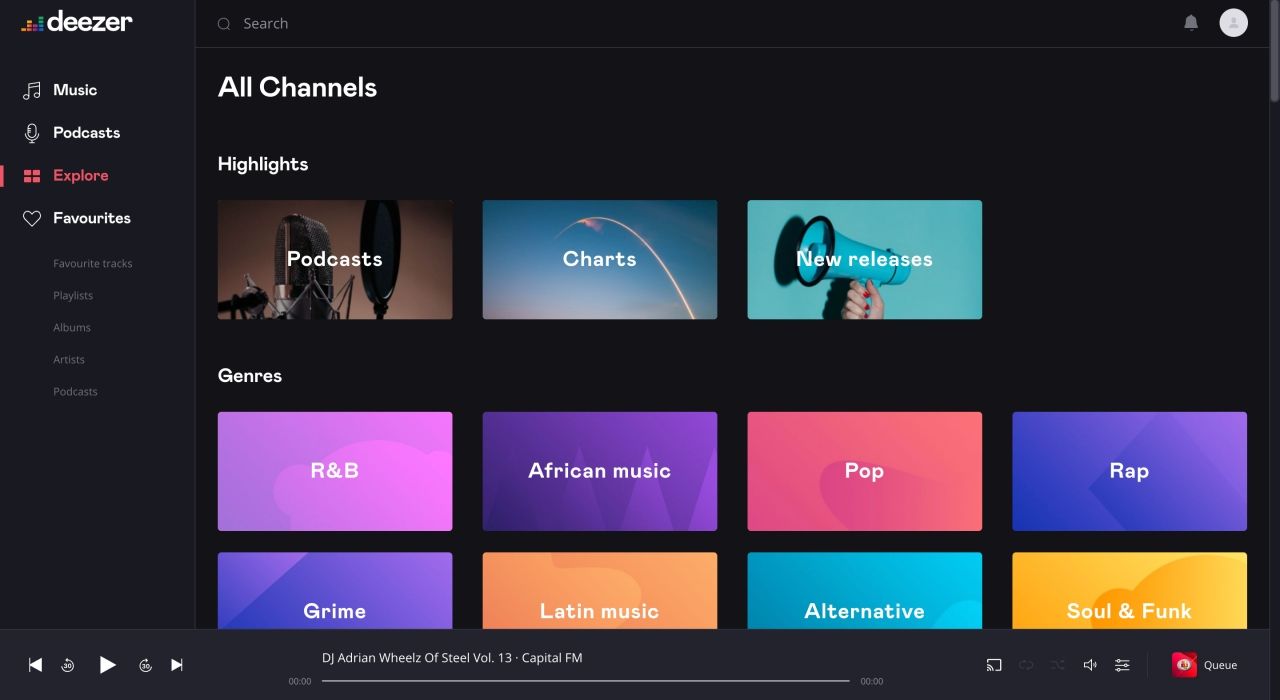 The explore page in Deezer's music streaming app