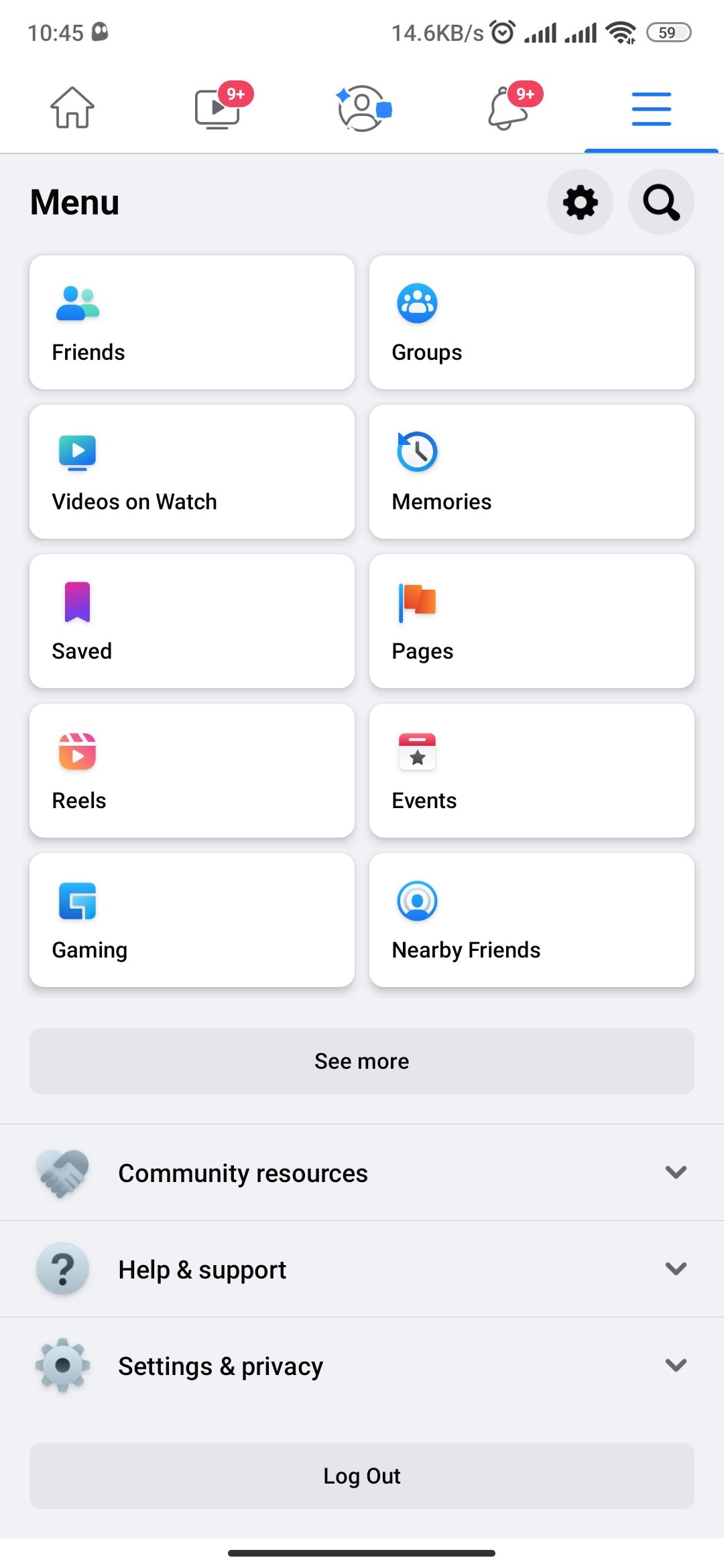 Facebook Android menu 