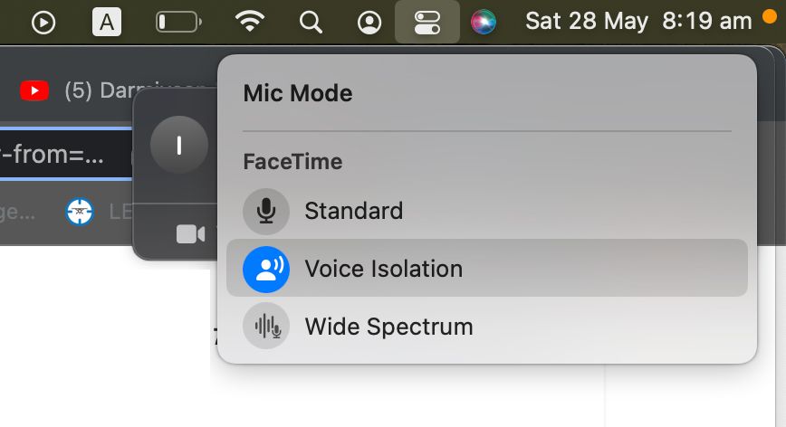 Voice Isolation mode in Facetime