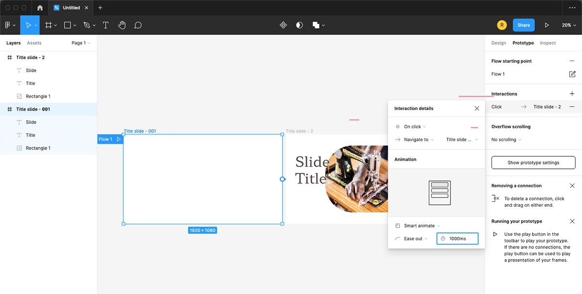 Figma prototype menu settings.