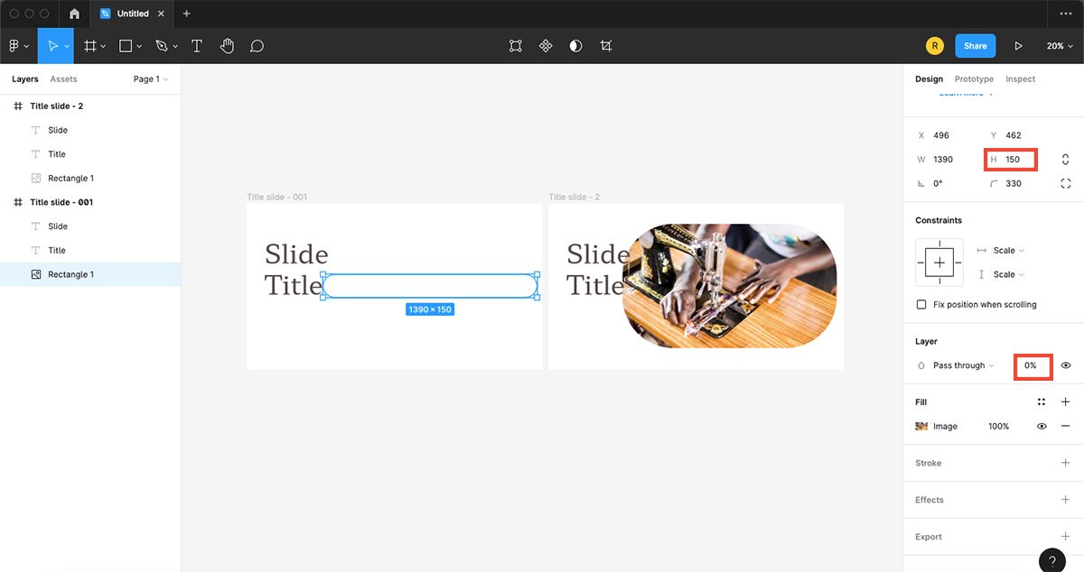 Figma dashboard with duplicated frames, one with large image and the other without.