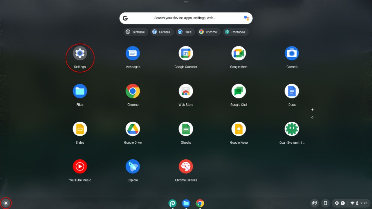Finding Settings in the App Drawer of Chromebook