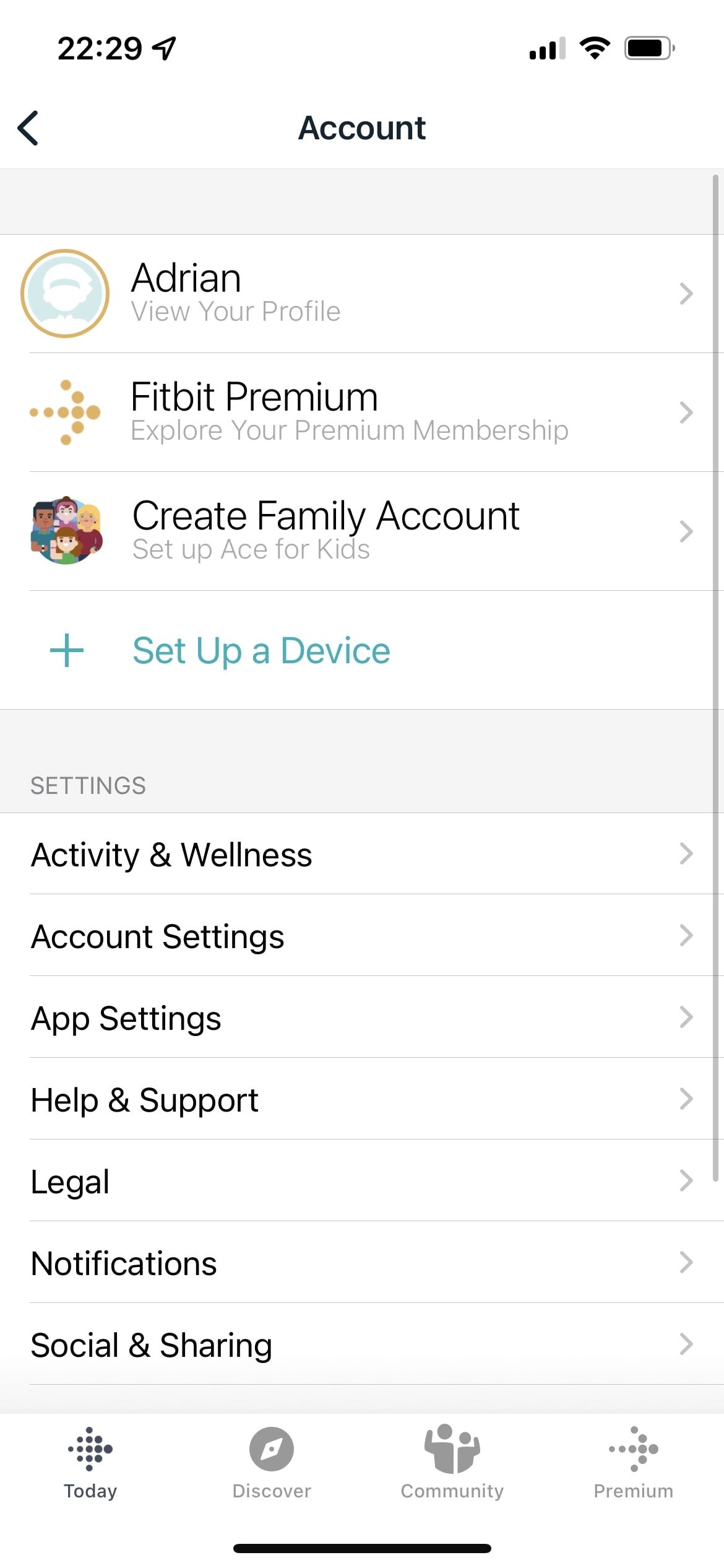 Fitbit app account tab