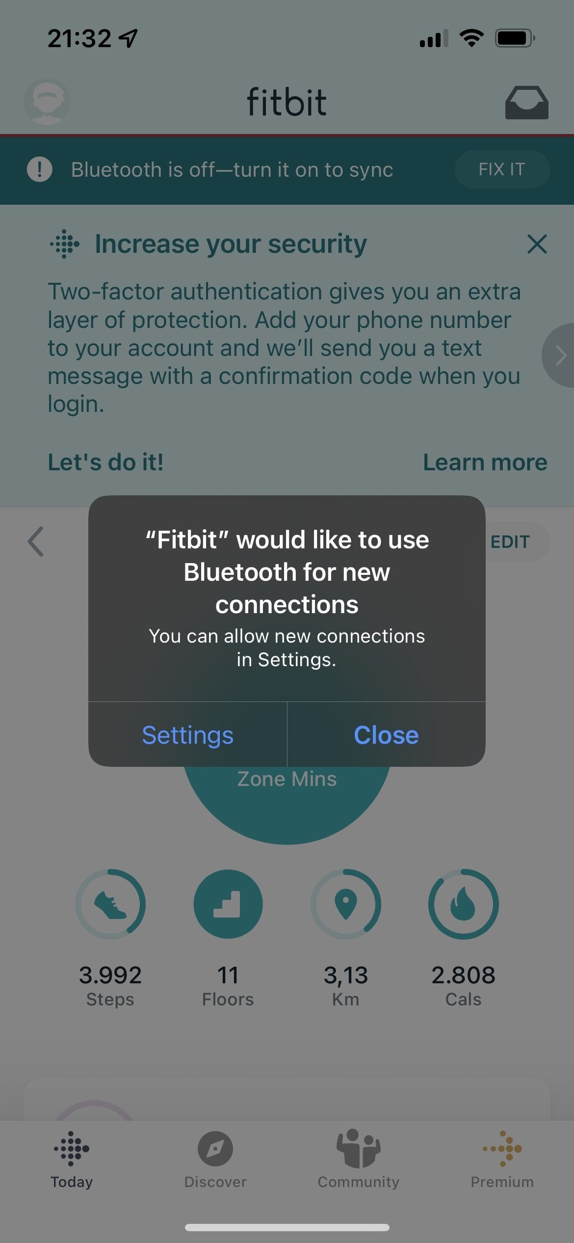 Fitbit app bluetooth connection