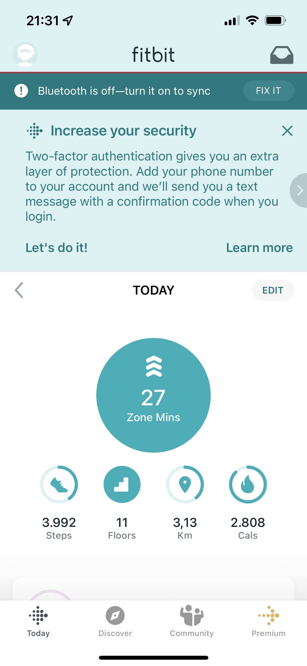 Fitbit app today tab
