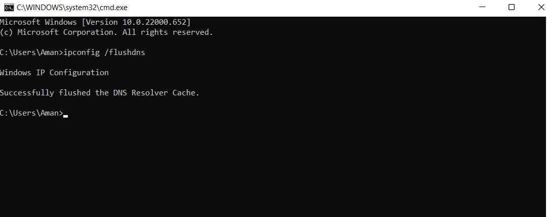 Command Prompt screen with Flush DNS command