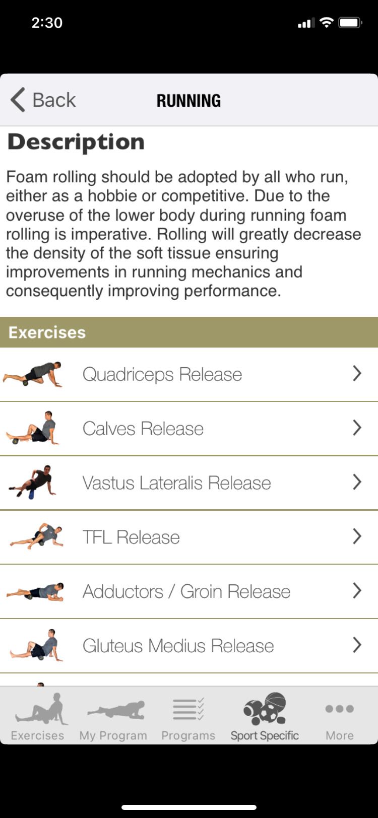 Foam Rolling app running exercises