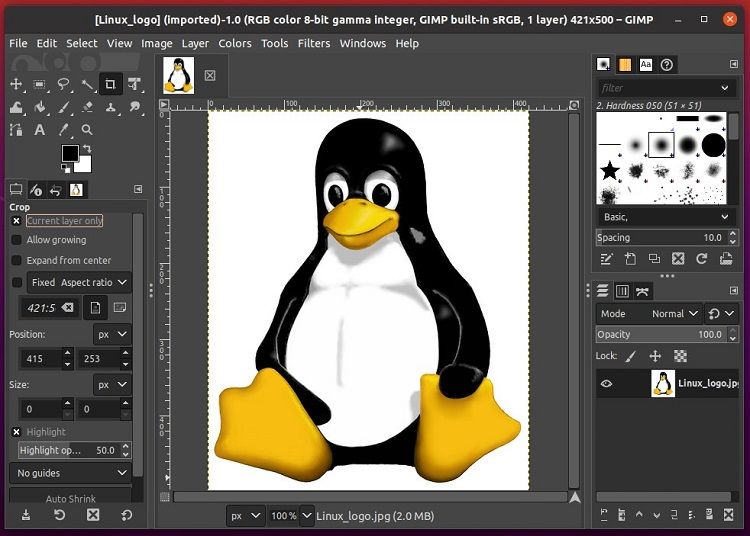 GIMP UI with Linux logo image