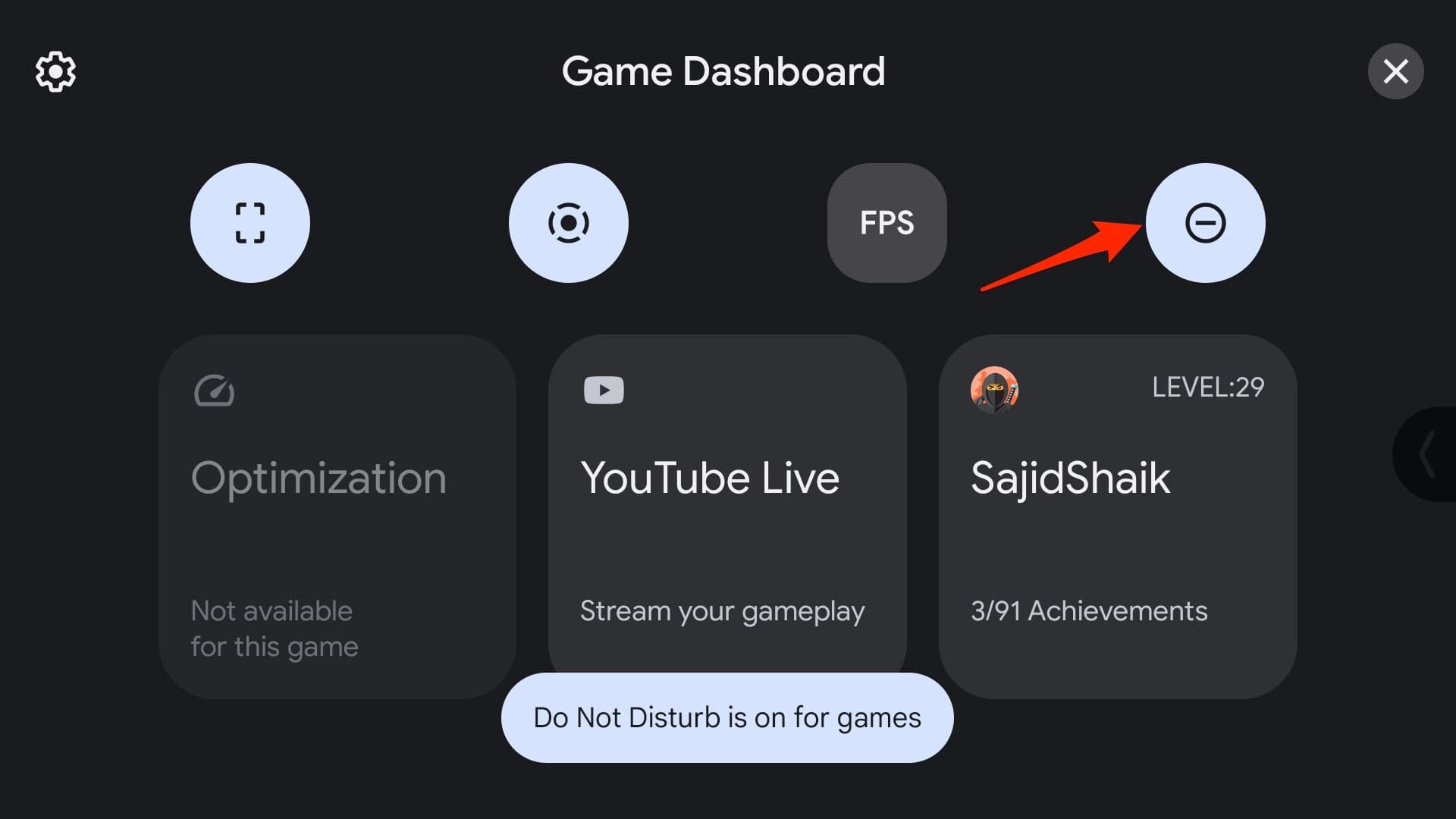 Game dashboard.