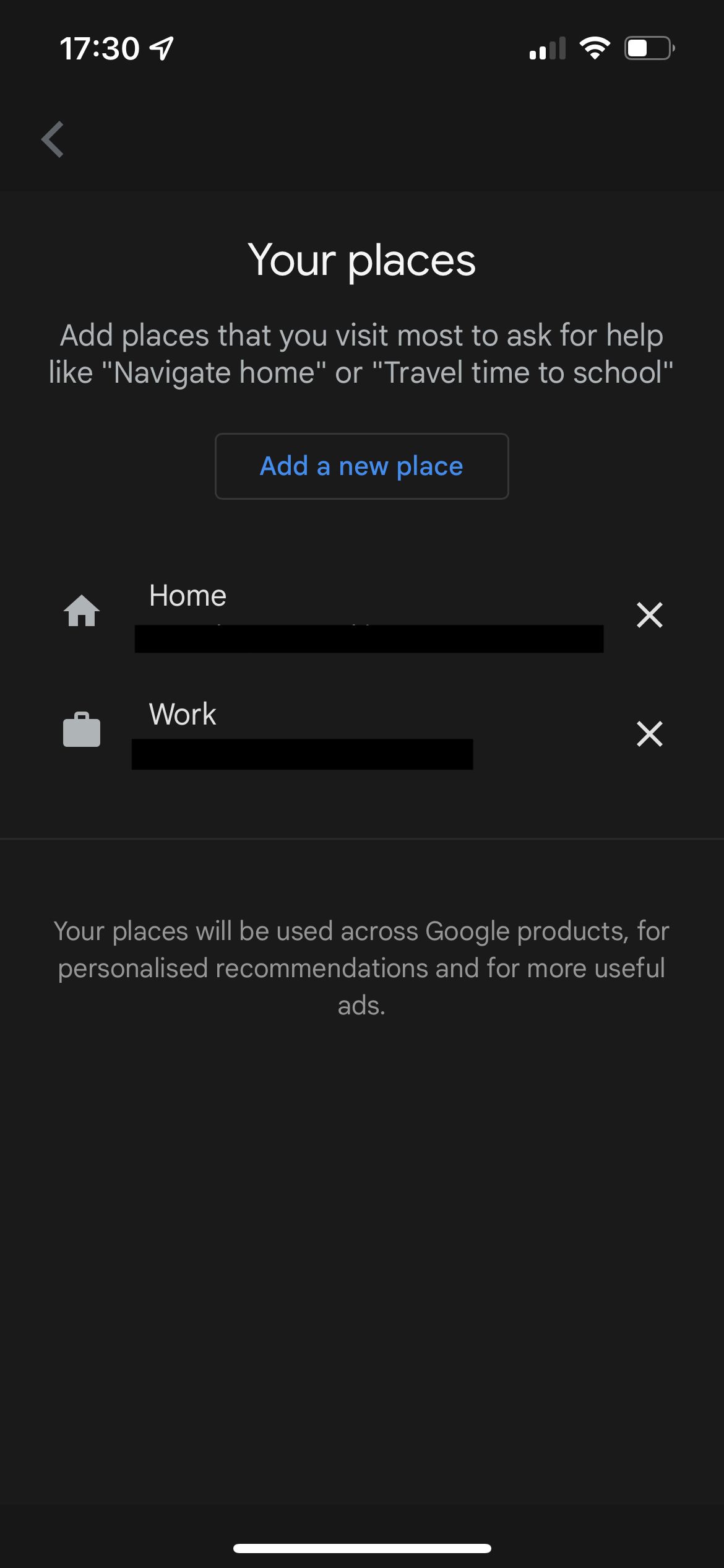 Google Home Your Places setting