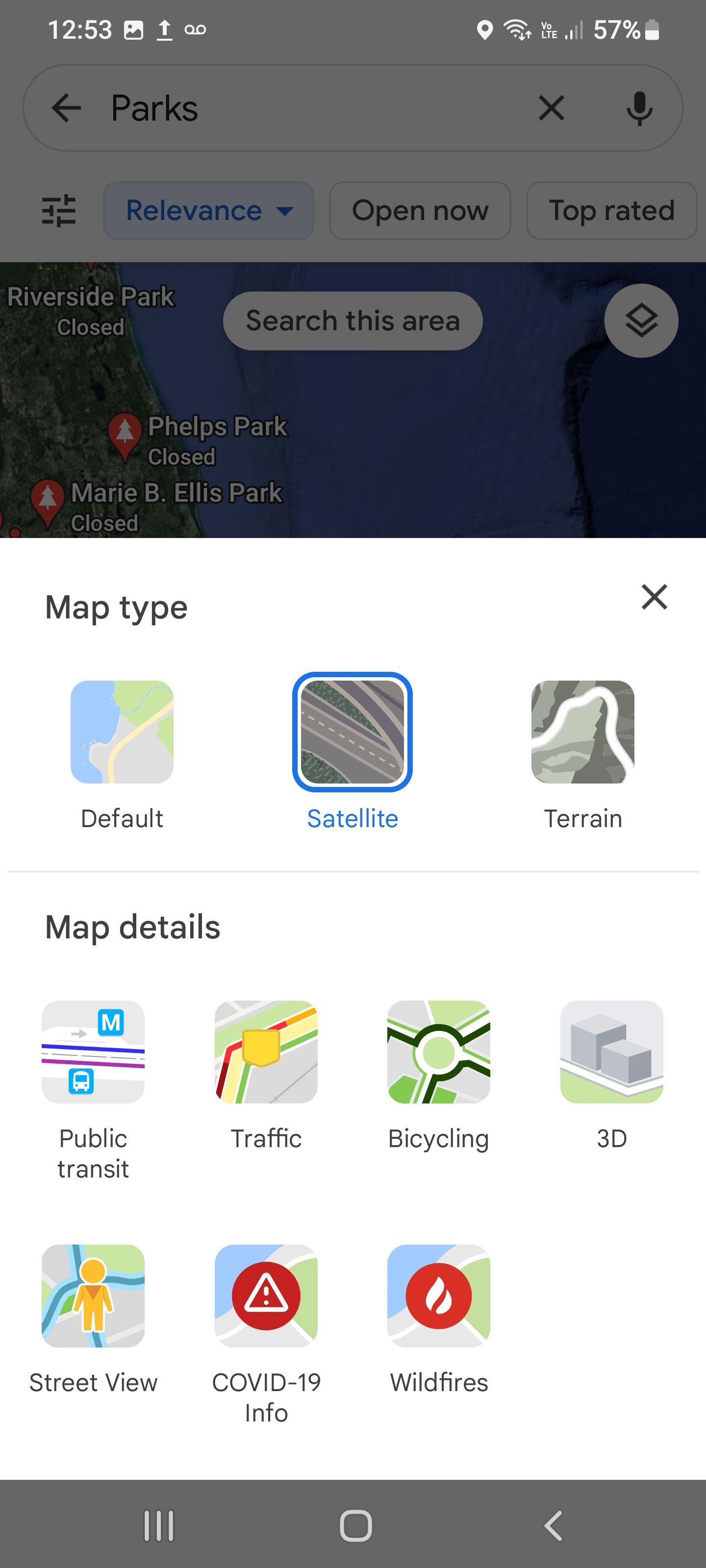 Google Maps map type menu