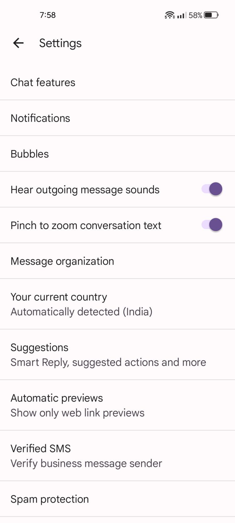 Google Messages App Settings