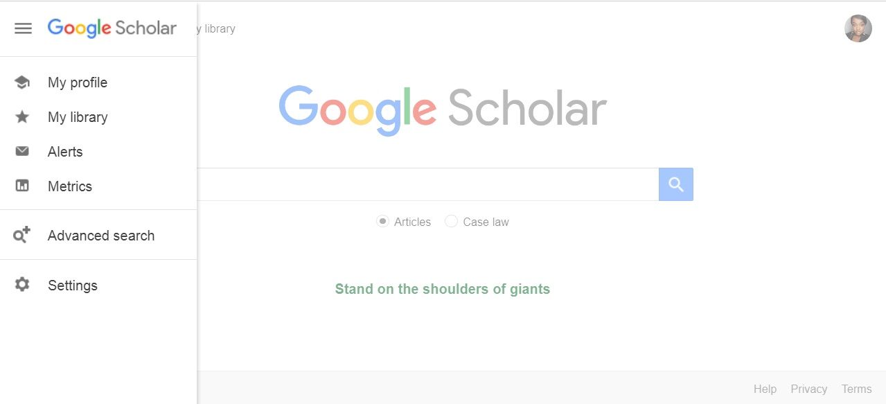 صفحه منوی Google Scholar