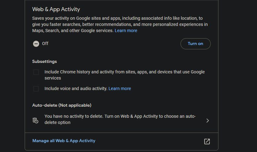 Google Web App Activity Turn Off Voice