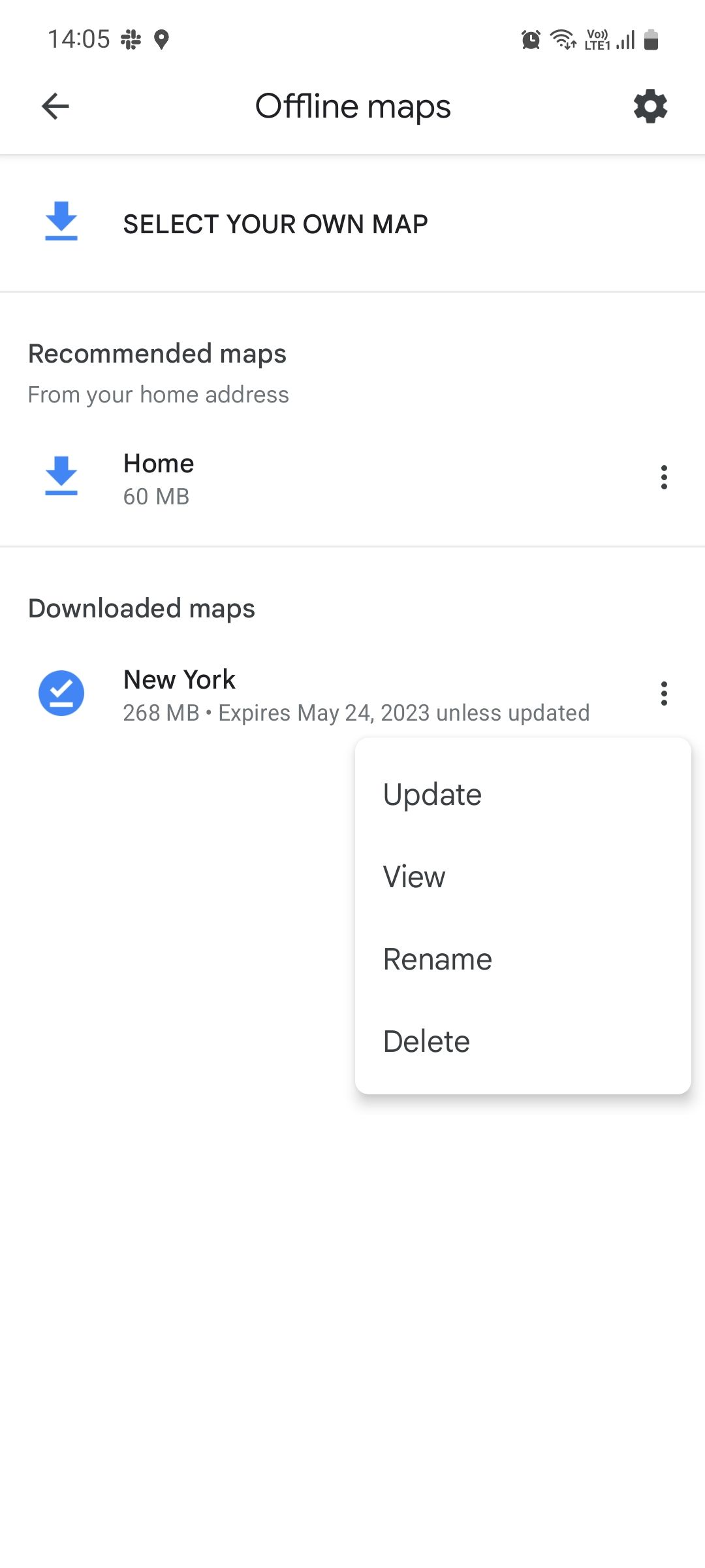 Google maps offline maps menu