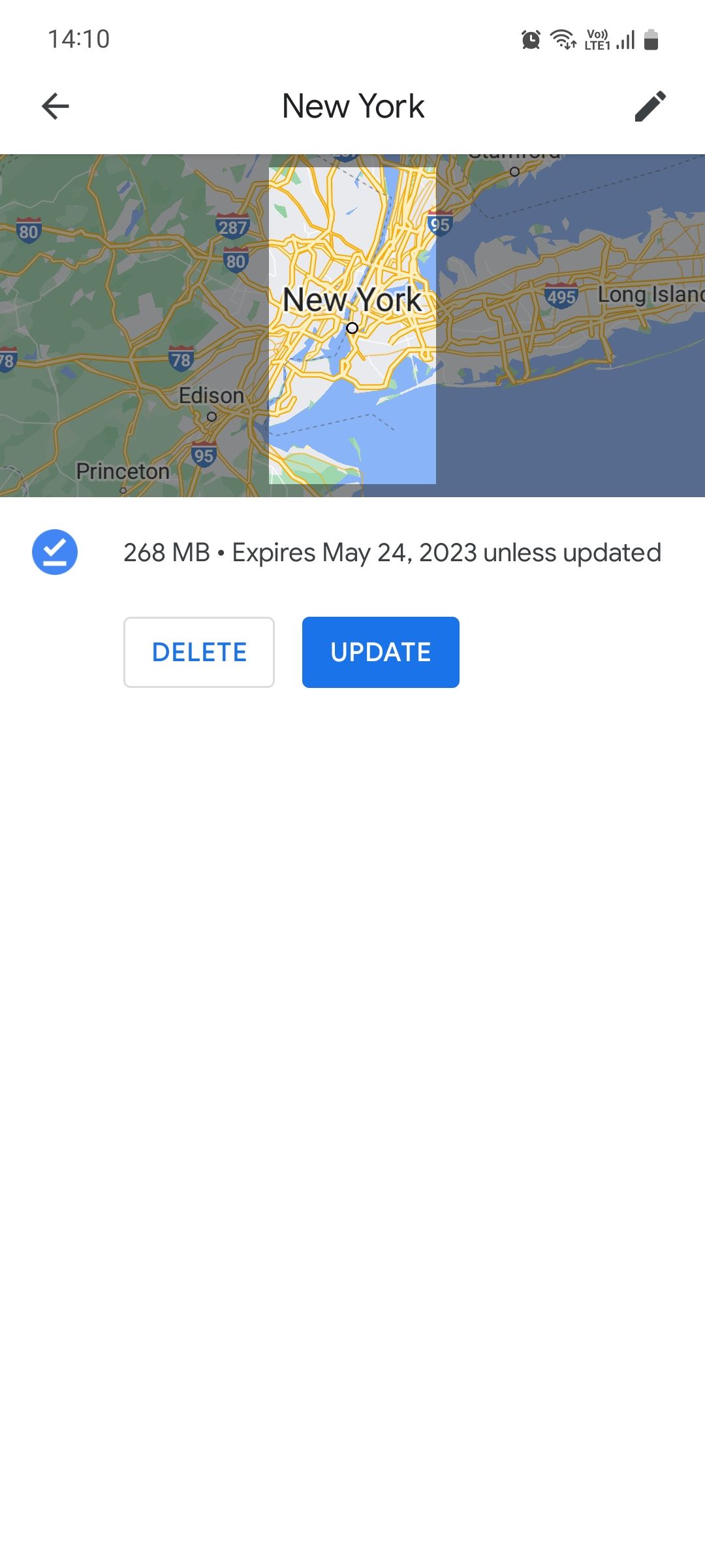 Google maps saved offline map preview