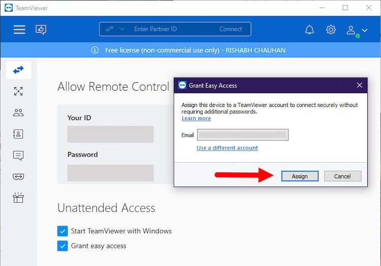 Grant Easy Access In TeamViewer