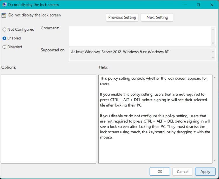 Disable lock screen settings in Group policy editor