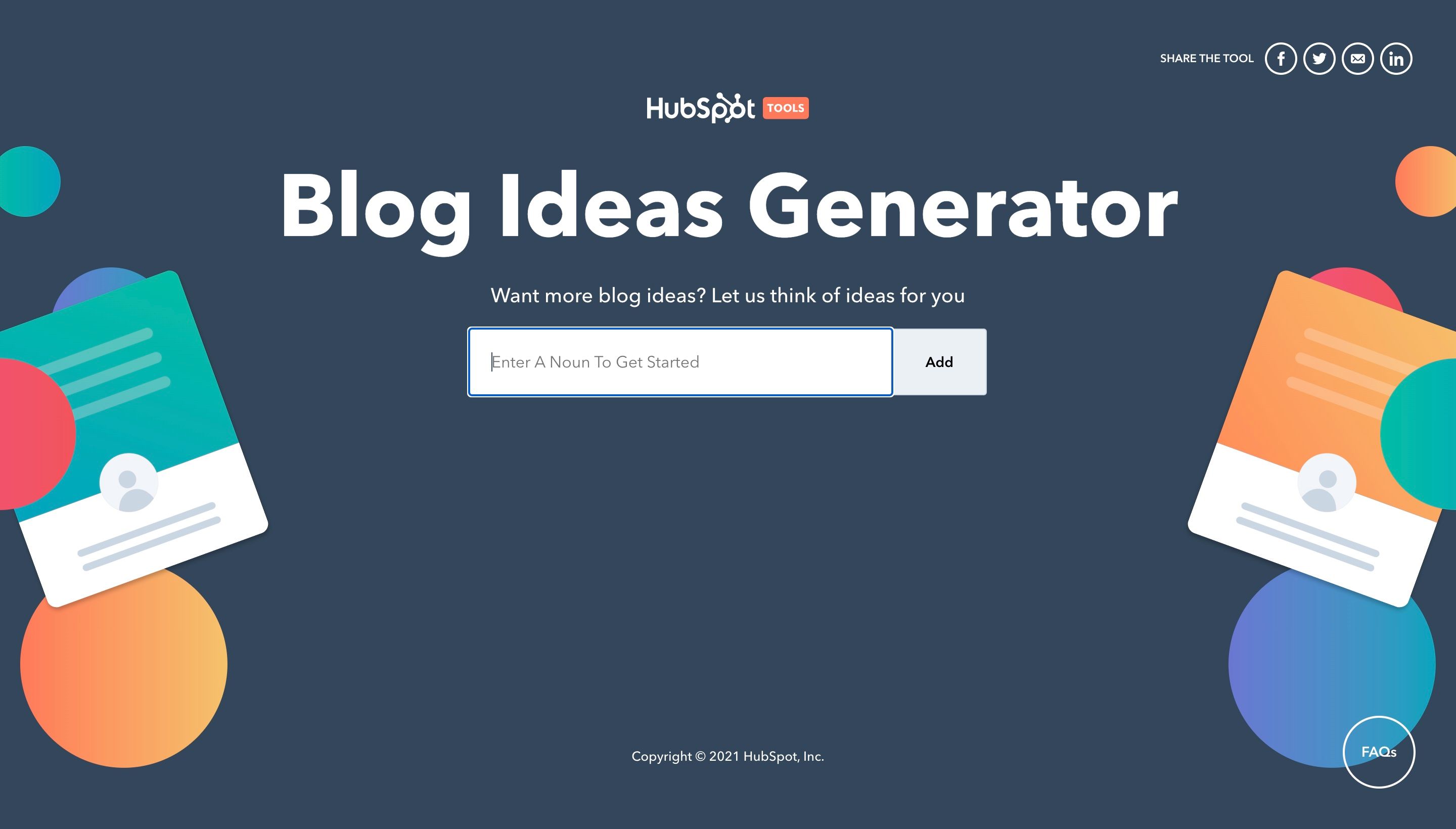 Screenshot of the Hubspot Blog Title Generator Page