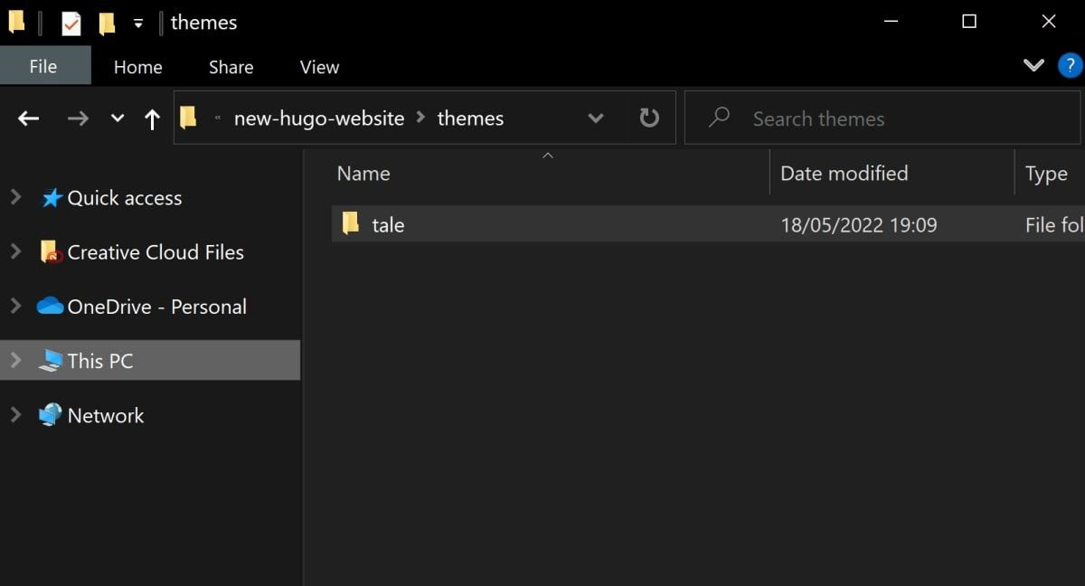 Windows explorer showing newly downloaded "Tale" theme folder 