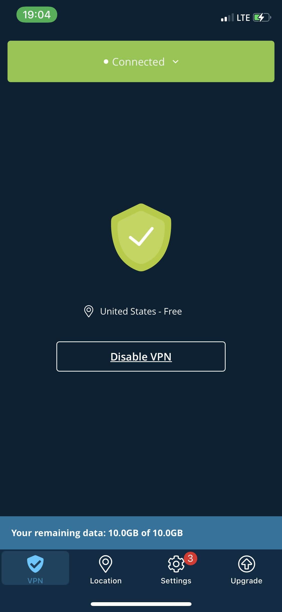 Screenshot of Hide.me VPN dashboard