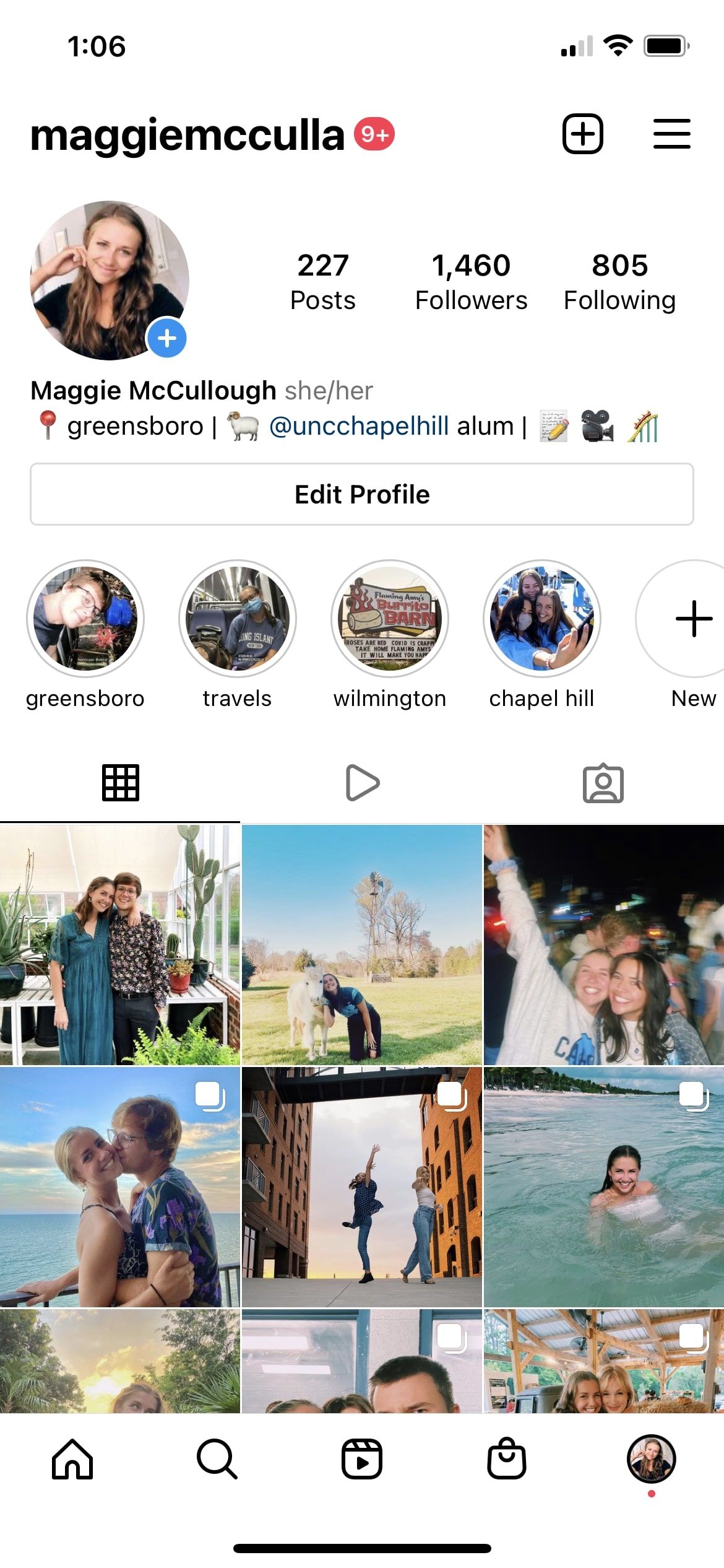 Screenshot of an Instagram profile page, lots of colorful photos