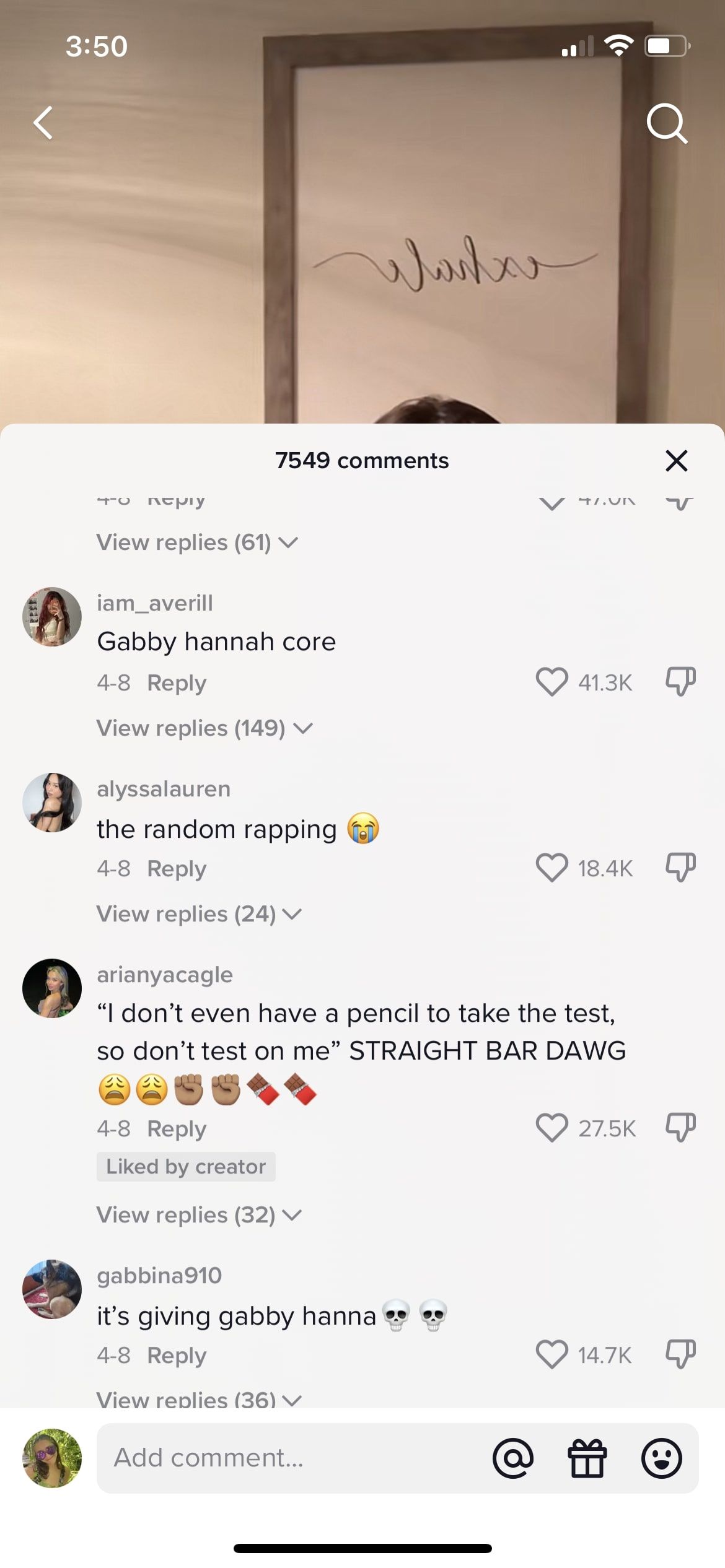 Screenshot of the comment section of a Payton King TikTok video