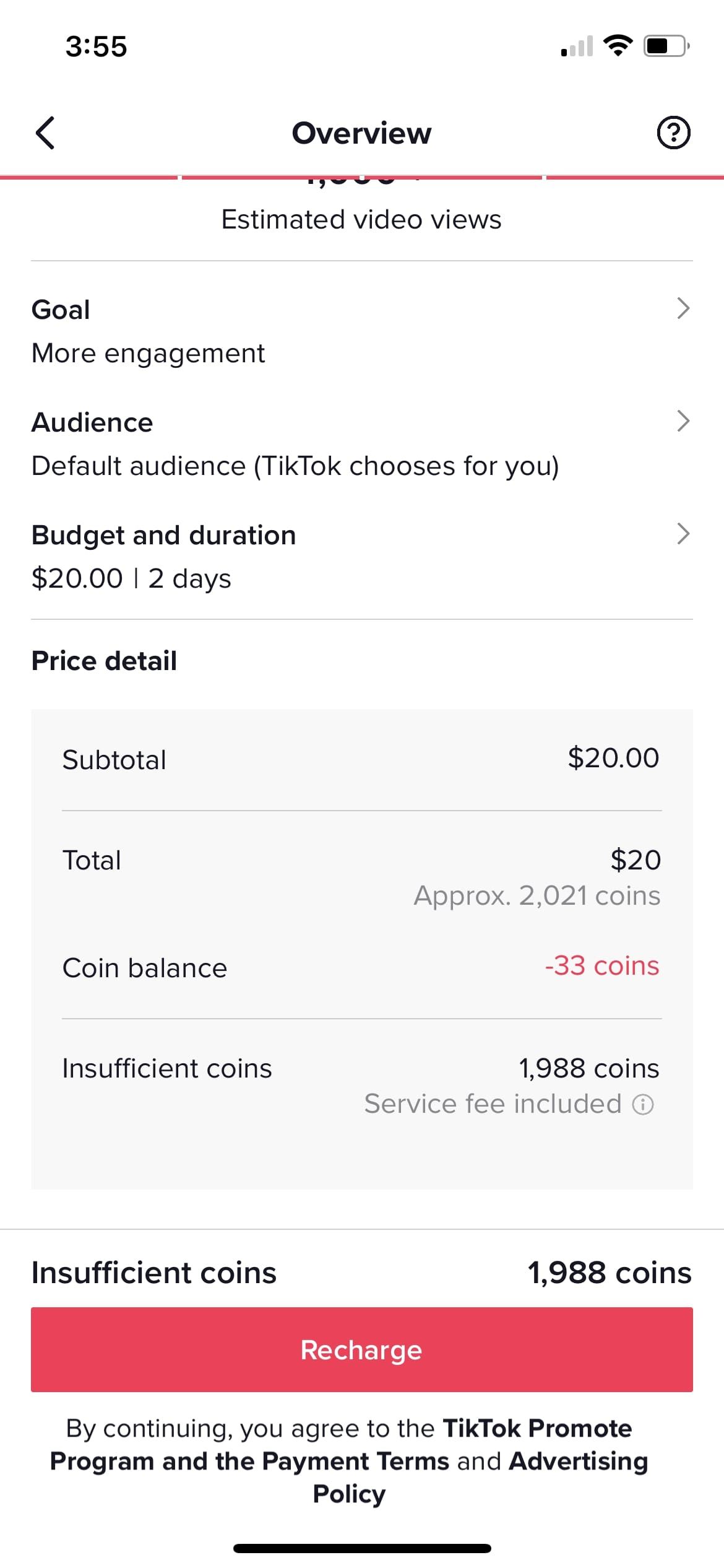 Screenshot of a promotion overview on TikTok
