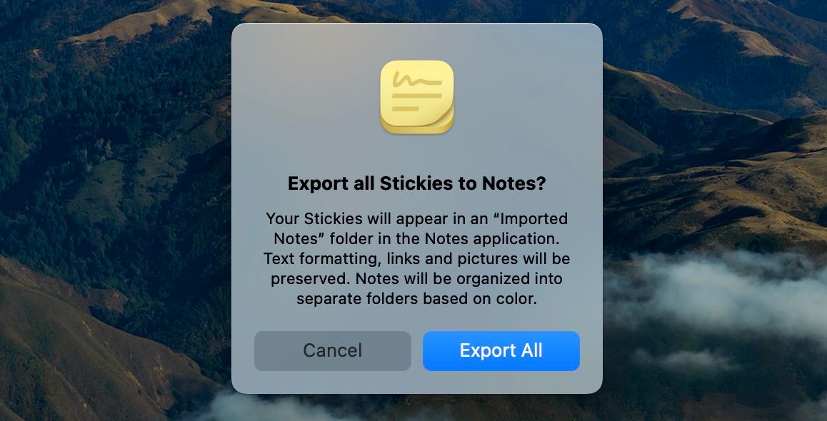 Import Stickies in Notes Notification