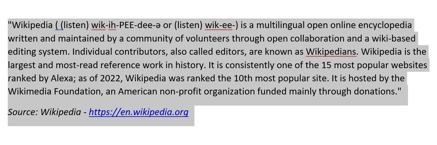 Highlighted Inserted text in Word from Wiki including source