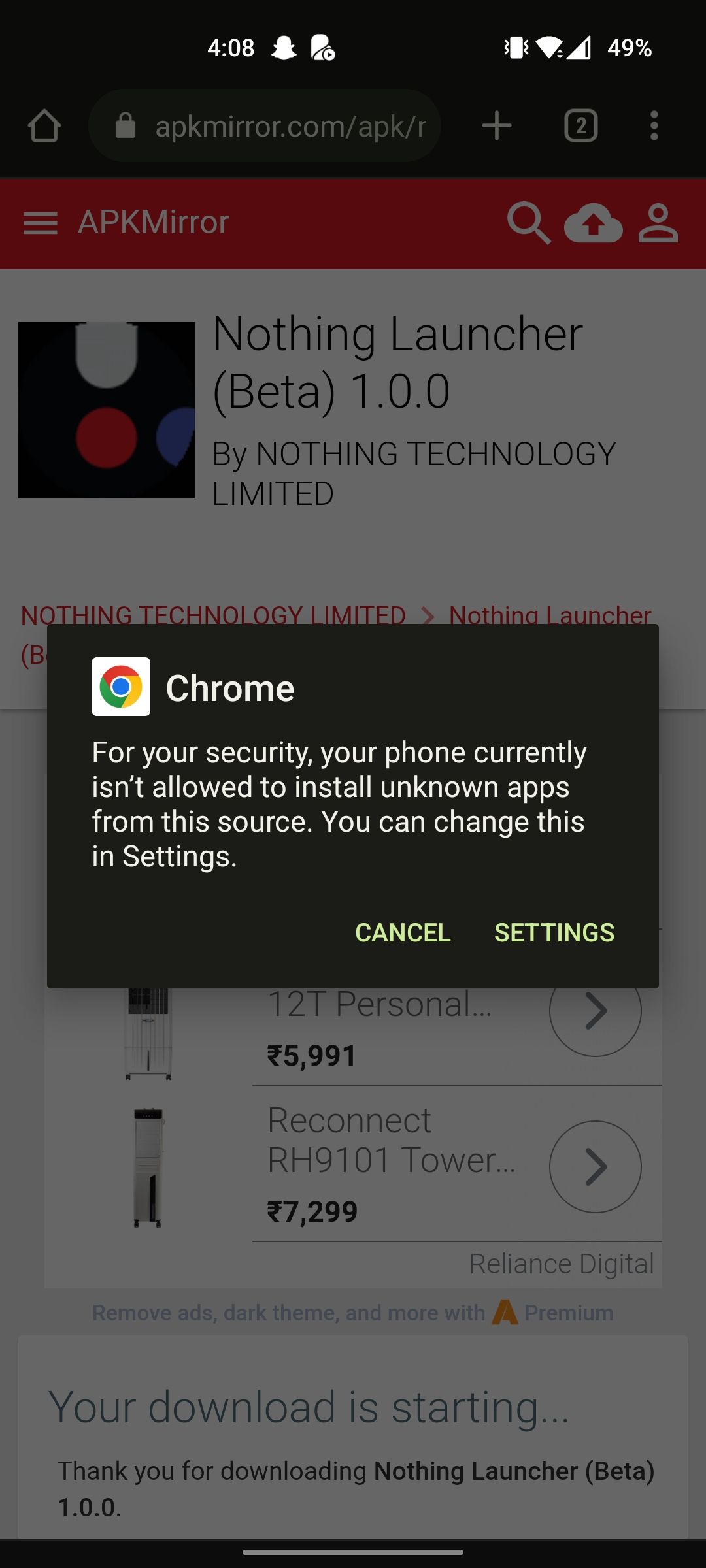 Warning popup after trying to install an APK for the first time