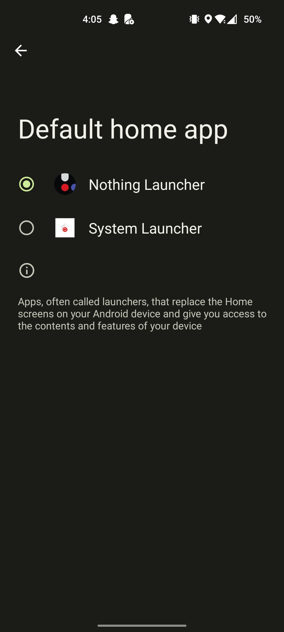 Selecting Nothing Launcher as the default home app