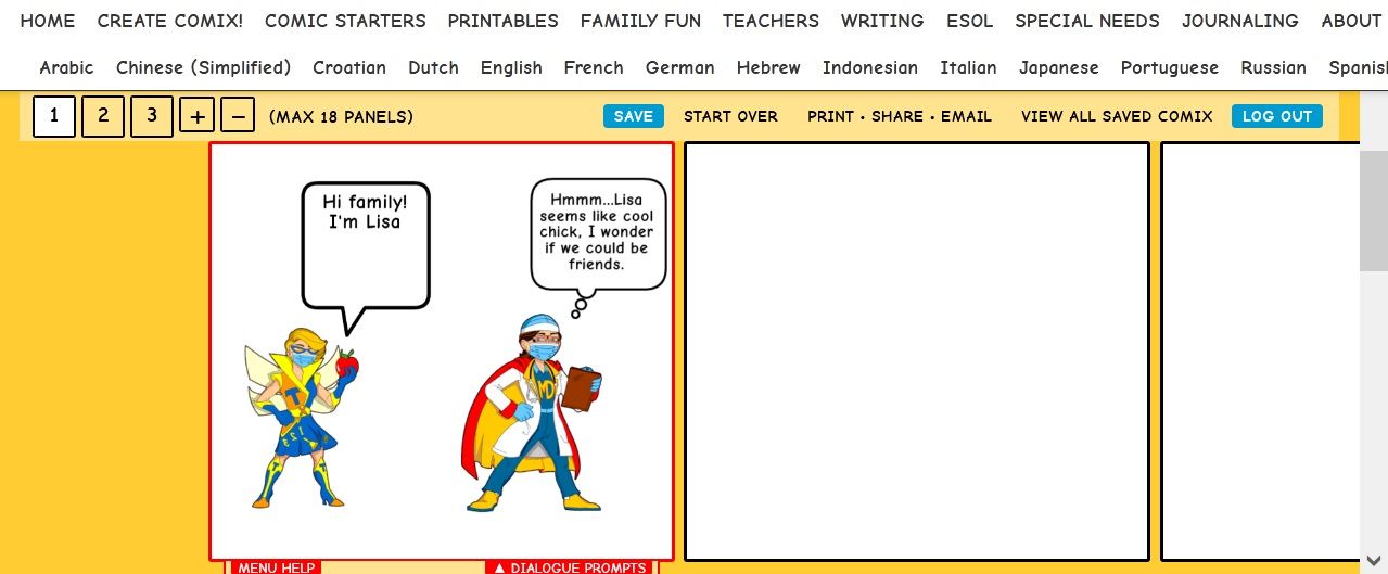 Creating a comic strip on the Make Beliefs website