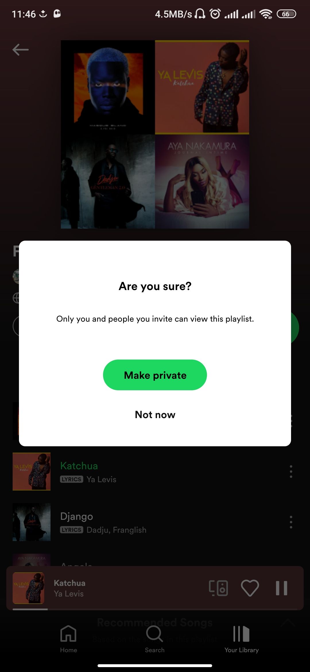 Making a Spotify playlist private on mobile