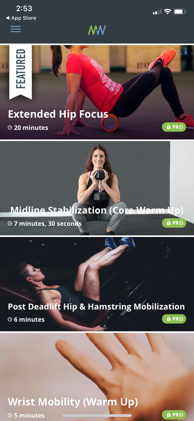 Move Well - Mobility Routines app routines list